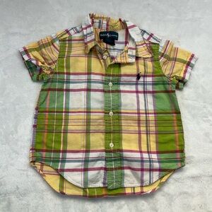 24M Ralph Lauren Boys Short Sleeve‎ Button Up Plaid Cotton Poplin Shirt